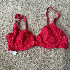 JS Red Lace Front Closure Bra Lined No Padding Underwire Women's Size 34B
